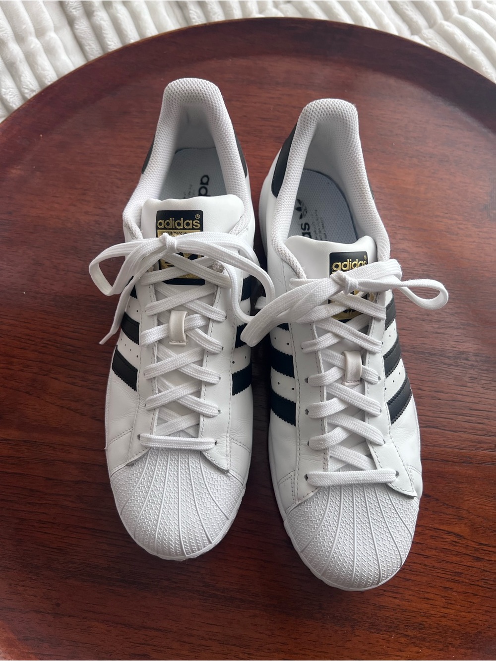 Adidas Men White and Black Classic Shell-Toe Sneakers